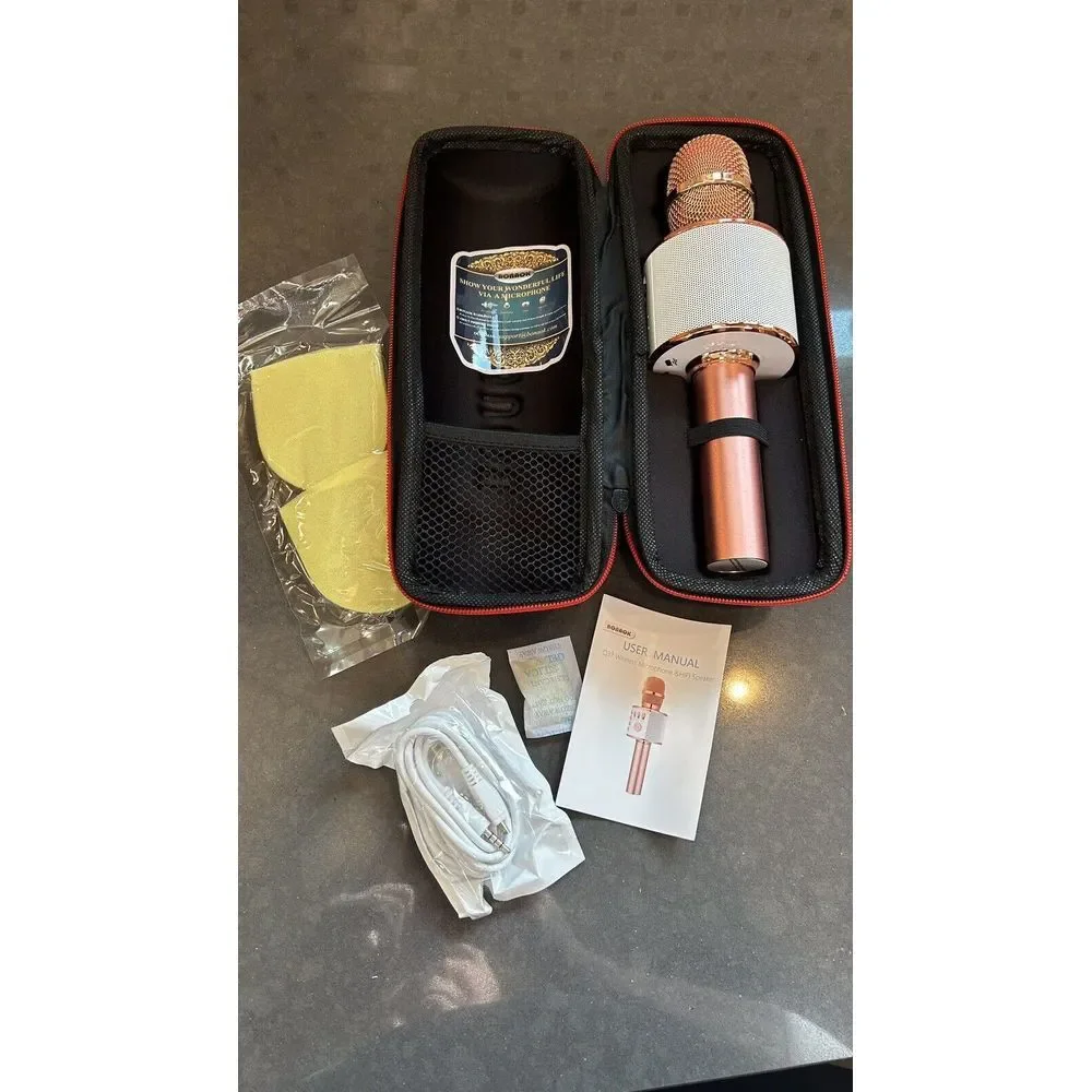 Bonaok Wireless Bluetooth Karaoke Microphone Portable Speaker Rose Gold USB